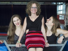 Monique Polak, centre, based the protagonist of Learning the Ropes on Selene Ballesteros-Mingüer, left. The rope-climber studied at the National Circus School, where Sarah Poole is an aerial instructor.