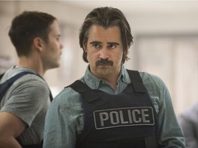 Taylor Kitsch (background) and Colin Farrell in a scene from Season 2 of True Detective, on HBO.