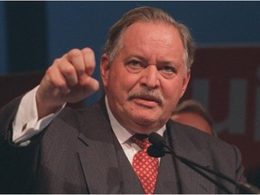 Jacques Parizeau makes an emotional appeal during a 'Yes'  rally held in Gatineau, Quebec in October 1995.