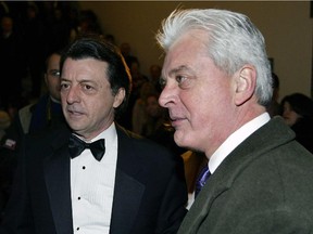 Simon Durivage and Luc Mongrain  during the Gala Metro Star in Montreal March 14, 2004.