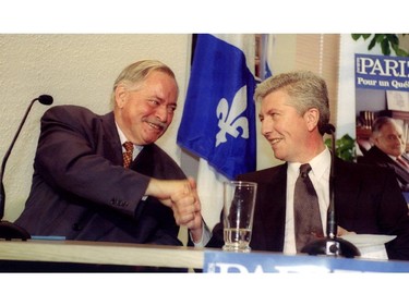 File photo: Former Quebec premier Jacques Parizeau were all smiles on May 30, 1997.
