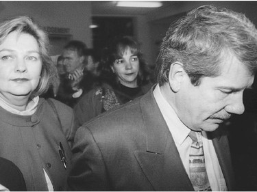 Jean Doré and his wife Christian Sauvé arrive for a concession speech at Collège Rosemeont November 6, 1994. Doré said the MCM would continue to be of service to the city despite the electoral loss.