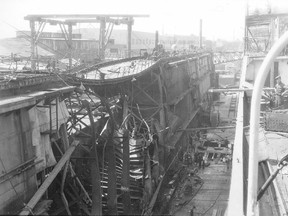The Cymbeline, an oil tanker at the dry dock Canadian Vickers Co. dry dock in the east end, exploded around 4 a.m. on June 17, 1932.