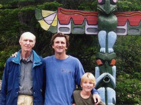 Three generations of the Blachford family at Camp Nominingue in the summer of 2012. From left, alumni John Blachford, his son Erik Blachford, who is the camp's new owner, and Erik's son Jake.