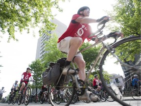 Cyclists participate in the annual Tour de l'Île in Montreal in 2015.