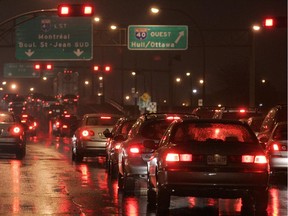 Traffic heads south on St-Jean Blvd. near the Trans-Canada Highway.