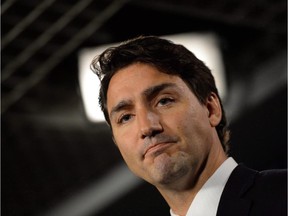 Liberal Leader Justin Trudeau speaks to reporters.