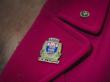 Mayor Colette Roy Laroche wears a lapel pin with her city's coat of arms in her office at the city hall in Lac-Mgantic, Thursday July 02, 2015.