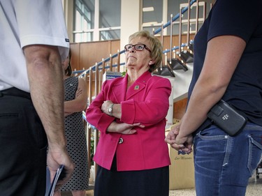 Mayor Colette Roy Laroche meets with local civil disaster relief officials following a press conference at the city hall in Lac-Mgantic, Thursday July 02, 2015.