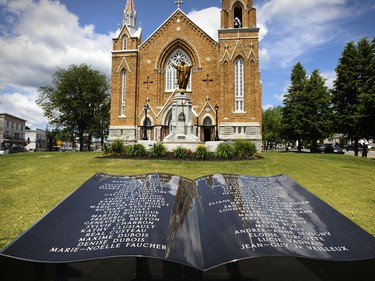 Memorial to the victims of the 2013 rail disaster in front of Eglise Sainte-Agnes in the town of Lac-Mgantic, Friday July 03, 2015.