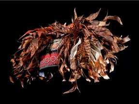 This Huron-Wendat chief's headdress contains moose hair, porcupine quills, fibre, wild turkey feathers, blackened leather and tin.