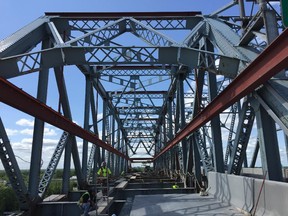 Work is underway on the Mercier Bridge on July 15, 2015.
