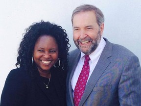 Beatrice Zako with NDP leader Thomas Mulcair.