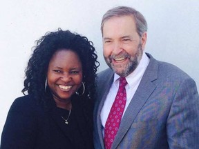 Beatrice Zako pictured with NDP leader Thomas Mulcair.