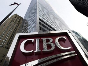 A CIBC sign is shown in Toronto's financial district.