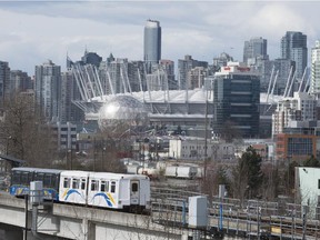 A sky train is pictured in downtown Vancouver, Saturday, March 14, 2015.