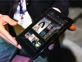 The Amazon tablet  Kindle Fire is displayed.