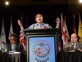 Assembly of First Nations national Chief Perry Bellegarde gives the keynote speech at the AFN's annual conference in Montreal on Tuesday, July 7, 2015.