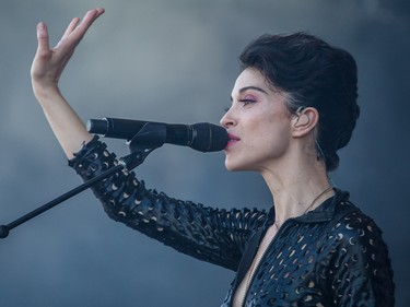 St. Vincent performs on the second day of the 2015 edition of the Osheaga music festival at Parc Jean-Drapeau in Montreal on Saturday, August 1, 2015.