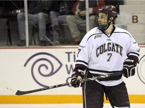 Defenceman Ryan Johnston was signed to a two-year contract on Monday, July 13 by the Montreal Canadiens. Seen here in action during the 2014-15 season with the Colgate University Raiders.