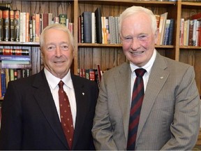 J.Michel Doyon (left), Quebec's new lieutenant-governor poses with Gov.-Gen David Johnston in a photo from Johnston's Twitter feed, Tuesday, July 21, 2015.