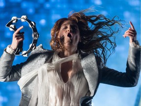 Florence Welch of Florence and the Machine performs on The Pyramid Stage during the Glastonbury Festival at Worthy Farm, Pilton on June 26, 2015.