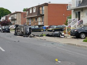 Police investigate after a car crashed, injuring two women early Tuesday on Jacques-Cartier Blvd. W. in Longueuil.