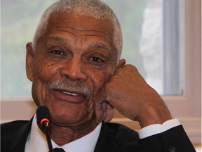 Inductee and former Expos Manager Felipe Alou poses at a press conference prior to the Canadian Baseball Hall of Fame induction ceremony Saturday, June 13, 2015 in St. Mary's, Ont.