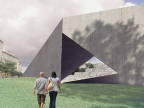 A drawing of the winning ABSTRAKT Studio Architecture concept for the National Memorial to Victims of Communism which will be situated near the Supreme Court of Canada in Ottawa.