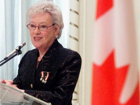 Flora MacDonald speaks after receiving the Pearson Peace Medal from Governor General Adrienne Clarkson at a ceremony at Rideau Hall in Ottawa, Friday, March 24, 2000. MacDonald, who served as a senior cabinet member in two Conservative federal governments and made a run for the party's leadership in 1976, has died.