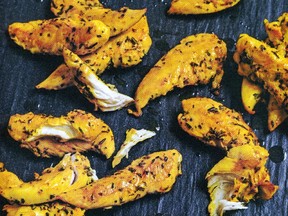 Marinated chicken strips are saffron flavoured in this dish from a new Persian cookbook.