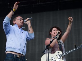Stars' Torquil Campbell and Amy Millan perform at the 2013 edition of Osheaga. The band returns to the festival on Friday, July 31 to celebrate the 10th anniversary of the breakthrough album Set Yourself on Fire with a guest list that includes members of the Dears, the Barr Brothers, Of Monsters and Men, Broken Social Scene and others.