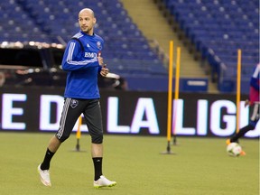 MONTREAL, QUE.: JANUARY 30, 2015-- Laurent Ciman takes to the field during the Montreal Impact team practice in Montreal on Friday January 30, 2015.  (Allen McInnis / MONTREAL GAZETTE)