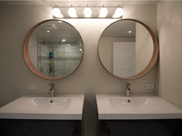 Mirrors in the newly renovated bathroom.