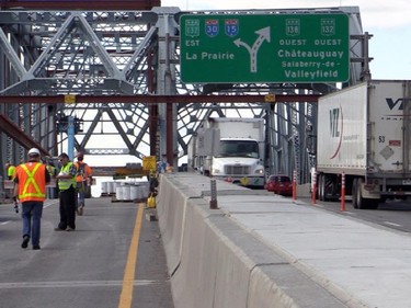 The Mercier Bridge during construction work in July 2015.