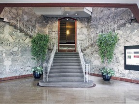 The lobby of Serge Lafrance and Robert Vezina's condo building.  The building was originally a school.