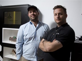 Dominic Gagnon and Anthony Palermo of Connect&Go, with one of their chip detectors at their office in the Plateau in Montreal, Friday July 17, 2015.