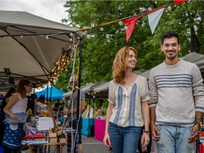 Coordinators Mistaya Hemingway and Vincent Dostaler  at the Marché des Possibles: their goal is to make the weekend market welcoming and affordable.