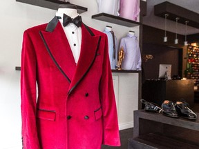 The red velvet jacket that P.K. Subban wore to the NHL Awards in Las Vegas on display at the Sartorialto high-end men's fashion store in Montreal on July 2, 2015.