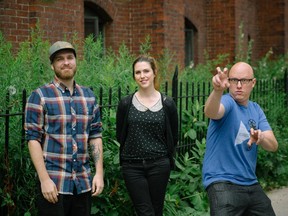 François Simard, left, Anouk Whissell and Yoann-Karl Whissell came of age at Fantasia. Now, after years of showing their short films at the festival, they're back with their first feature: the exuberant and bloody Turbo Kid, described by Yoann-Karl as "Bugs Bunny for adults."