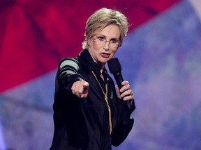 Jane Lynch performs her first standup routine as gala host at Just for Laughs festival in Montreal on Wednesday July 22, 2015.