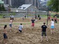 Staff from several different bars and restaurants take part in a beach volleyball tournament to raise funds for Sense Project, a sex-education initiative of Head and Hands.