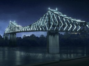An artist's rendering of the Jacques Cartier Bridge as it will look when lit up in 2017 to mark the 375th anniversary of Montreal and the 150th anniversary of Confederation.