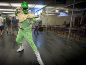 Charles Moreau as his childhood hero the Green Ranger, of the Mighty Morphin' Power Rangers, at Montreal Comiccon July 4, 2015.