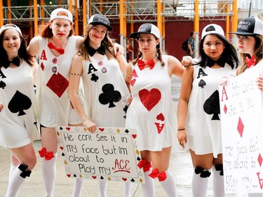A group of Taylor Swift fans known as the Toronto Squad wait outside the Bell Centre in Montreal on Tuesday July 7, 2015.