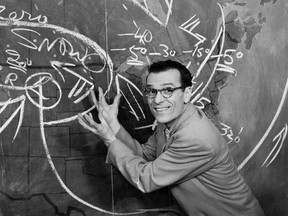 Chalk figured large in Percy Saltzman's early TV days, including a signature sign-off toss in the air of the piece he was using.