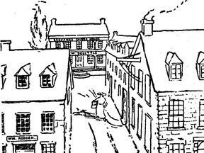 The old Exchange Coffee House is pictured at the back of this illustration.