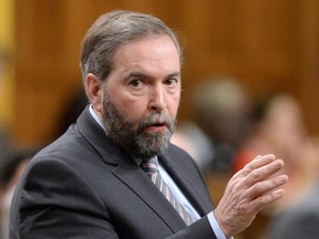 NDP leader Thomas Mulcair asks a question during question period in the House of Commons on Parliament Hill in Ottawa.