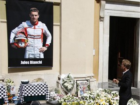 TOPSHOTS German Formula One driver Nico Rosberg arrives for the funeral ceremony of French Formula One driver Jules Bianchi at the Cathedrale Sainte Reparate in Nice, southeastern France, on July 21, 2015. Nine months after his horror crash, Bianchi died on July 17, 2015 in a hospital of his hometown of Nice from head injuries sustained in the October 5 accident.