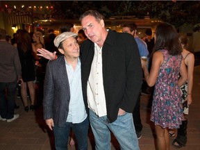 Rob Schneider, left, and Norm Macdonald are seen at the world première of Crackles Joe Dirt 2: Beautiful Loser, at Sony Pictures Studios on Wednesday, June 24, 2015, in Culver City, CA.